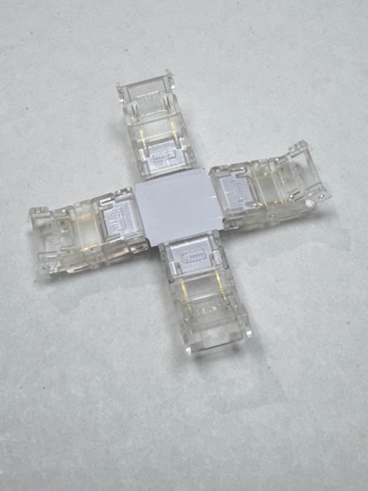COB LED Strip Connector for 2-Pin Single Colour Strips, 8mm Width, Reusable, Ideal for Stairways and 4-Way Connections