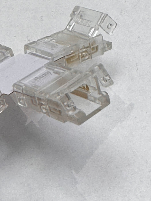 COB LED Strip Connector for 2-Pin Single Colour Strips, 8mm Width, Reusable, Ideal for Stairways and 4-Way Connections