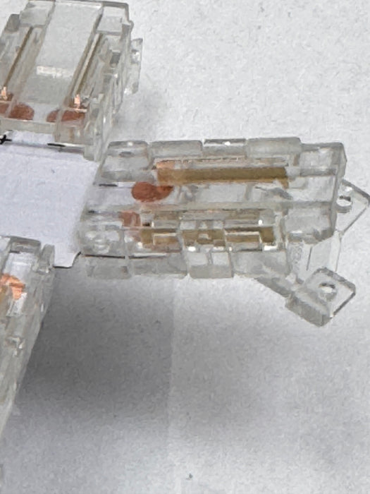 COB LED Strip Connector for 2-Pin Single Colour Strips, 8mm Width, Reusable, Ideal for Stairways and 4-Way Connections